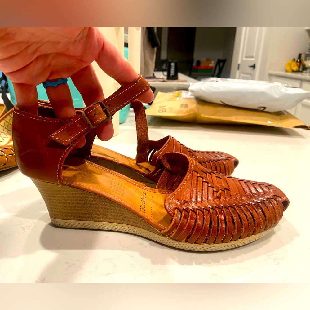 Maya Brown Woven Leather Wedge Sandals